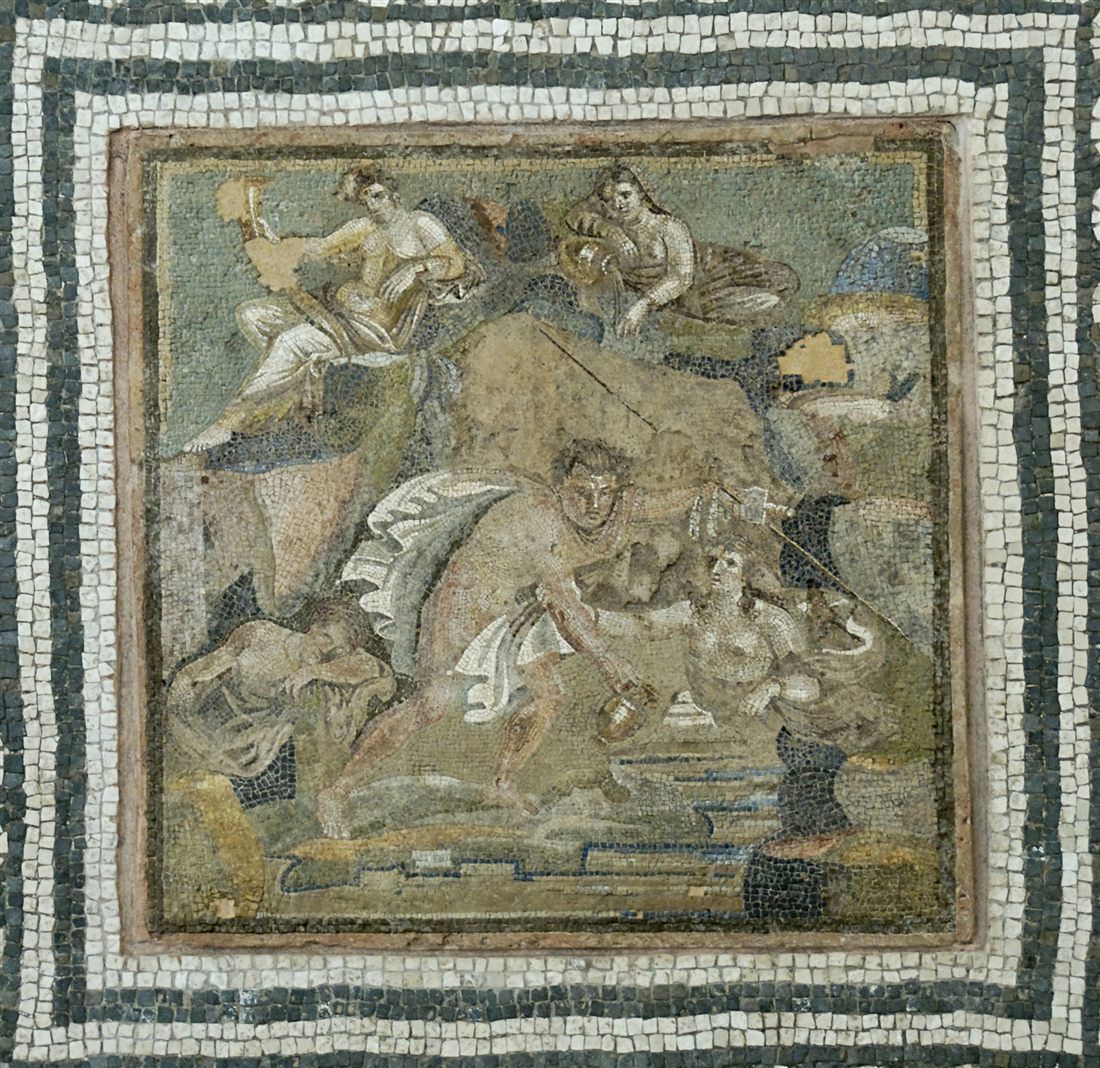 Mosaico romano: le ninfe della fonte rapiscono il giovane Hylas, sceso ad attingere acqua